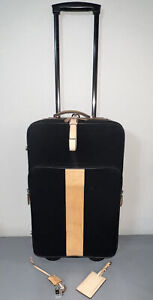 Coach Leatherware Black Rolling 22” Carry On Natural Leather Trim