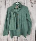 Connemara Sweater M Teal Green Cable Knit Irish Cardigan & Scarf Merino Wool