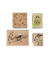 New ListingMixed Lot 4 Christmas Winter Wood Mounted Rubber Stamps reindeer snow bird doll