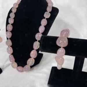 VTG HUGE rose quartz necklace/bracelet/earrings