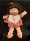CABBAGE PATCH KIDS Girl 1984 Brown Hair & Eyes Red Plaid Outfit W Giraffe Bib