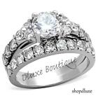2.50 CT ROUND CUT CZ SILVER STAINLESS STEEL WEDDING RING SET WOMEN'S SIZE 5-10