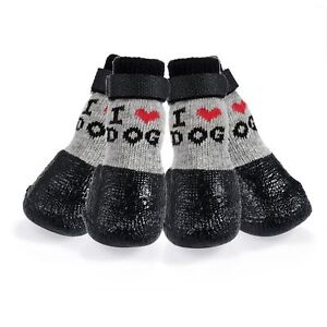 4pcs Dog Socks Anti-Slip Paw Protector with Adjustable Straps Waterproof Outdoor