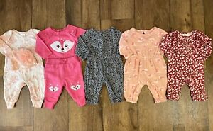 Baby Girl 0/3 Mo Rompers Outfits Hat Clothes Lot Bundle Long Sleeved Flower Fox
