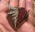 Vintage Boucher Signed And Numbered Red Clear Crystal Heart Shaped Pin Brooch