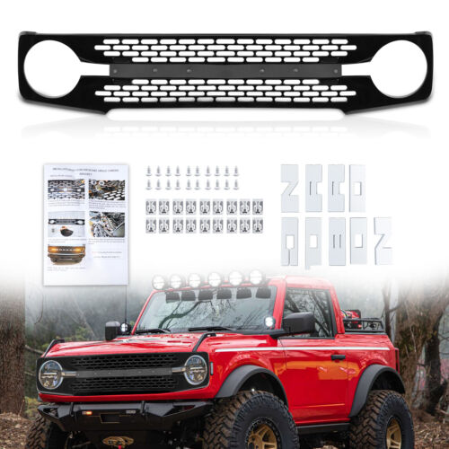 Front Bumper Grille Grill Accessories Fit For 2021 2022 Ford Bronco Glossy Black (For: 2021 Bronco Badlands)