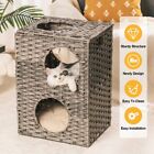 Mewoofun Cat House Woven Rattan Bed for Indoor Cats Cat Condos Garden Furniture