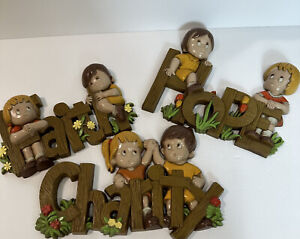 New ListingVintage Burwood 3 Piece Set Faith Hope Charity Children Wall Hangings Wood Kids