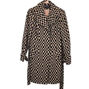 BEBE 100% Virgin Wool Checkerboard Trench Long Coat Size small Belted Lined