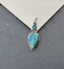Blue Sea Sediment Pear Cut Solid 925 Sterling Silver Pendant For Her H601