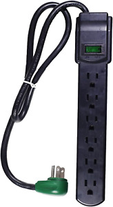 6 Outlet Surge Protector Power Strip Electric Cord Right Angle Plug Switch Black