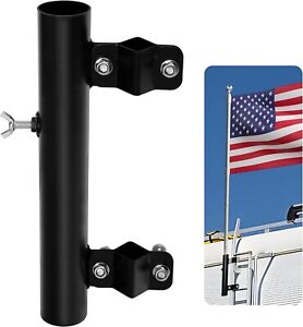 12 Inch RV Ladder Mounted Flagpole Holder- Adjustable Flag Black