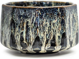 Traditional Japanese Matcha Tea Cup Bowl + Gift Box | Multicolor Black Ceramic C