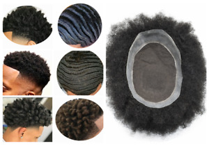 Afro Toupee For Black Men French Lace Poly Pu Curly 100%Human hair Weave system