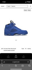 Size 10 - Air Jordan 5 Retro Blue Suede