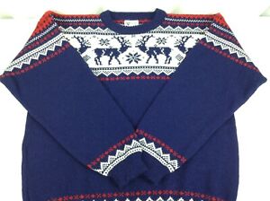 Vintage Voss Knit Wool Norway Blue Winter Moose Reindeer Christmas Sweater - XXL