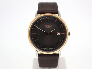 Boccia Mens Titanium Bicolor Pink Silver Braun Leather Wrist Watch 3557-05