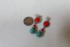 Carolyn Pollack Relios Sterling Silver Coral Turquoise Beaded Dangle Earrings