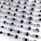 30 Bulk Wholesale Black Stone Vintage Rings For Women Fashion Charm Gift Jewelry