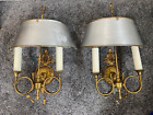 Matching Pair French 1940's Bronze Bouillotte Bugle Empire style wall sconces
