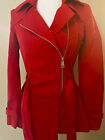 Bebe Red Peplum Detail Belted Trench Coat Hip Length Size Small S NWT