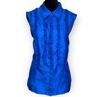 Sag Harbor Electric Blue Sleeveless Button Down Blouse Ruffle Detail Casual Top