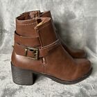 Soho Girls Ankle Boots Womens Size 8 Brown Chunky Heel Side Zip Bootie Shoes