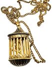 Vintage Bird In Cage Solid Perfume Compact Pendant Necklace