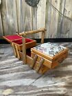 Vintage Accordion Tapestry Wooden Craft/ Storage Shabby Sewing Box