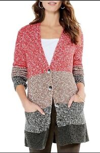 Nic Zoe Sweater 2X Cardigan Long V-neck Button Front Pockets Red Brown Black New