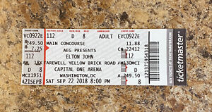 ELTON JOHN - 9/22/2018 Ticket Stub Capital One Arena Washington DC
