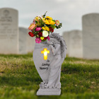 Cemetary Grave Decorations,Garden Angel Statue Vases with Cross Solar LED Light,