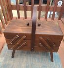 VINTAGE MCM Wooden Accordion Style SEWING BOX 3 Tier Chest CABINET Romania