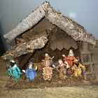 Antique Vtg Nativity Set Wood 9 Piece Made In Italy Fontanini Inspired