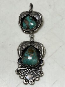 Sterling Silver Old Pawn Navajo Native Signed E.K.B. Pendant Turquoise Rare