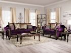 NEW SPECIAL - Living Room Furniture Brown Wood Trim Purple Fabric Sofa Set IGEK