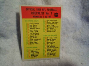 1965 PHILADELPHIA GUM NFL FOOTBALL CARD CHECKLIST No.1,#197,unitas,paul warfield