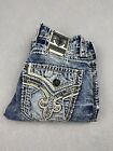 Rock Revival Donato Boot Cut Jeans Mens 30X31 Distressed Leather Tag Embroidered