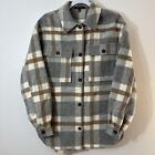Fore Shacket Plaid Button Up Gray Brown Wool Blend Womans Size Sm Cottagecore