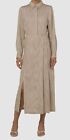 $2990 Akris Women's Beige Silk Metallic Stripe Apron Shirt Dress Size 10