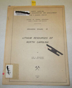 Lithium Geology of North Carolina GEOLOGICAL SURVEY Mines, Mining
