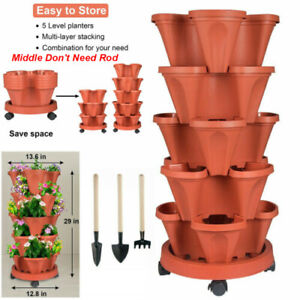 5 Tier Stackable Planters Vertical Planter Garden Tower Pots with Wheels & Tools