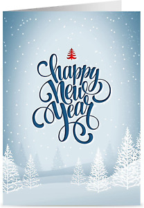Happy New Year Cards  2024 Winter White, 5X7, Heavy Stock, Set of 18 Holiday Car