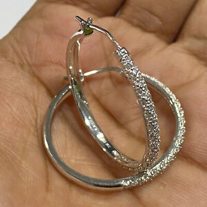 QVC Epiphany Sterling Simulated Diamond Pave' Hoop Earrings Pre-owned Jewelry