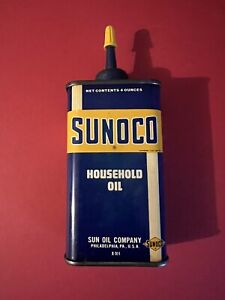 Vintage 4 Oz SUNOCO Household Oil Oiler Tin Can Gas Service Station Advertising