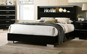 Classic Black Color Bedroom Furniture Est King Size Bed Bedframe Wooden Chrome