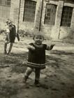 New ListingLittle Girl Walking With Arms Up Boy Behind B&W Photograph 2.5 x 3.5
