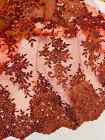 Metallic Floral Lace Fabric - Rust - Floral Sequins on Lace By Yard