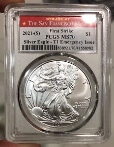 2021-S Type 1 American Silver Eagle graded MS70 by PCGS Emergency Issue