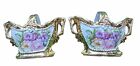 2 Vintage Victorian Floral Germany Porcelain Basket Vase Gold Gilt Ornate Roses
